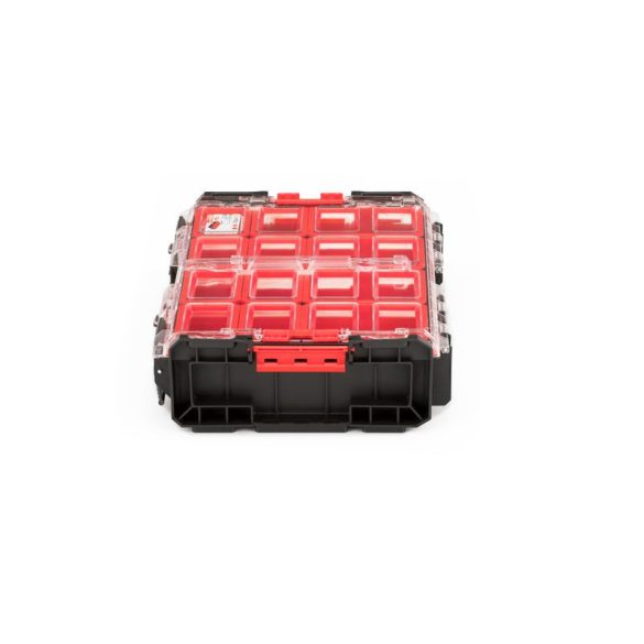 Rendszerező koffer, Qbrick Patrol System One XL, 58,2 × 38,7 × 13,1 cm, fekete, 13,5 l, 12 rekesz, rugalmas tömítéses fedél, víz- és porvédett, moduláris, Easy Access rendszer