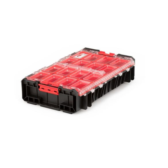 Rendszerező koffer, Qbrick Patrol System One XL, 58,2 × 38,7 × 13,1 cm, fekete, 13,5 l, 12 rekesz, rugalmas tömítéses fedél, víz- és porvédett, moduláris, Easy Access rendszer