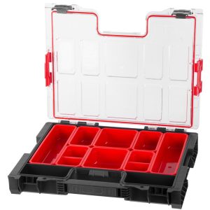 Rendszerező koffer, Qbrick Patrol System Pro Organizer 200, 45,2 × 35,8 × 7,9 cm, fekete, 6 l, tömített polikarbonát fedél, Easy Access rendszer, poliamid oldalsó csatlakozók