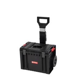   Szerszámosláda, Qbrick Patrol Pro Cart, 45 × 39 × 69 cm, fekete, 28 l, kerekes, teleszkópos alumínium fogantyú, víz- és porálló, fém tengely, moduláris rendszer