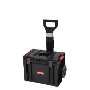Szerszámosláda, Qbrick Patrol Pro Cart, 45 × 39 × 69 cm, fekete, 28 l, kerekes, teleszkópos alumínium fogantyú, víz- és porálló, fém tengely, moduláris rendszer