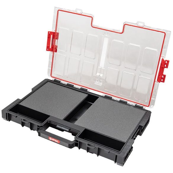 Rendszerező koffer, Qbrick Patrol System One Organizer L, 53,1 × 37,9 × 7,7 cm, fekete, 6 l, polikarbonát fedél, víz- és porálló, többrétegű habszivacs betéttel