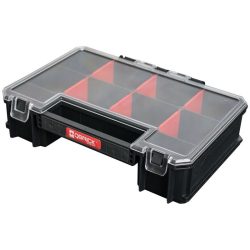   Rendszerező koffer, Qbrick Patrol System Two Organizer Multi, 25,7 x 18 x 6,5 cm, fekete, 11 l, polikarbonát fedél, állítható rekeszek, kényelmes fogantyú