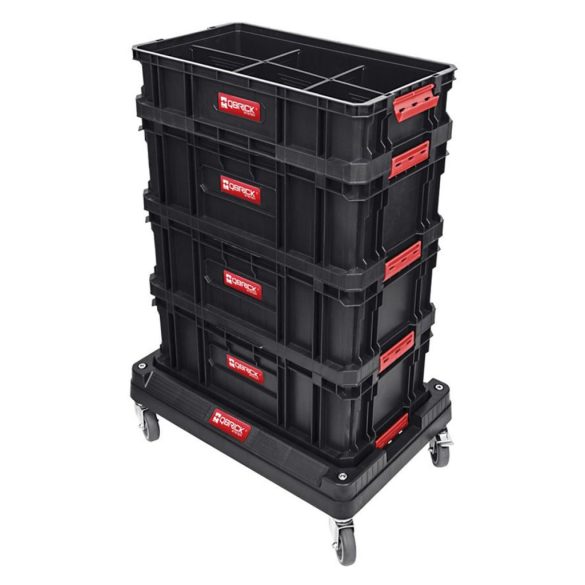 Szerszámosdoboz, Qbrick Patrol System Two Box 100 Flex, 53 × 29,5 × 13 cm, fekete, 14,3 l, moduláris, 5 állítható válaszfallal, strapabíró