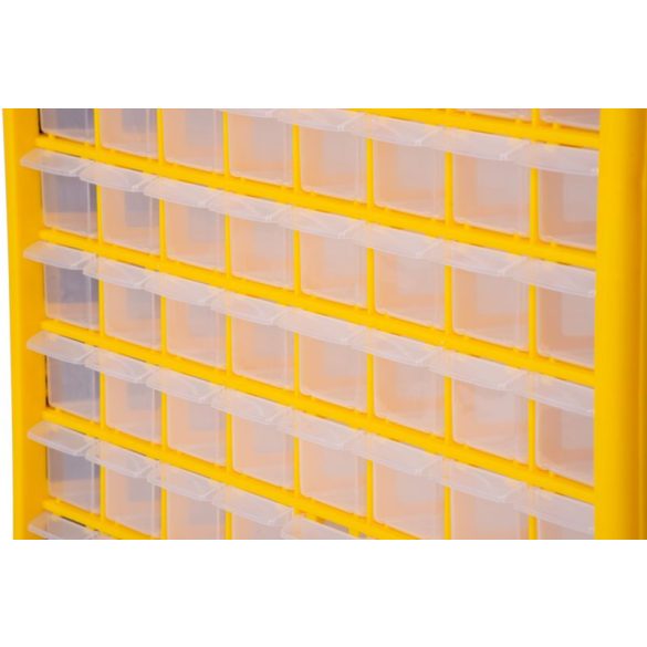 Rendszerező polc, Strend Pro SBx3045-G, 50 × 16 × 39 cm, sárga, falra szerelhető, 64 tárolóhely, PVC, 15 kg teherbírás