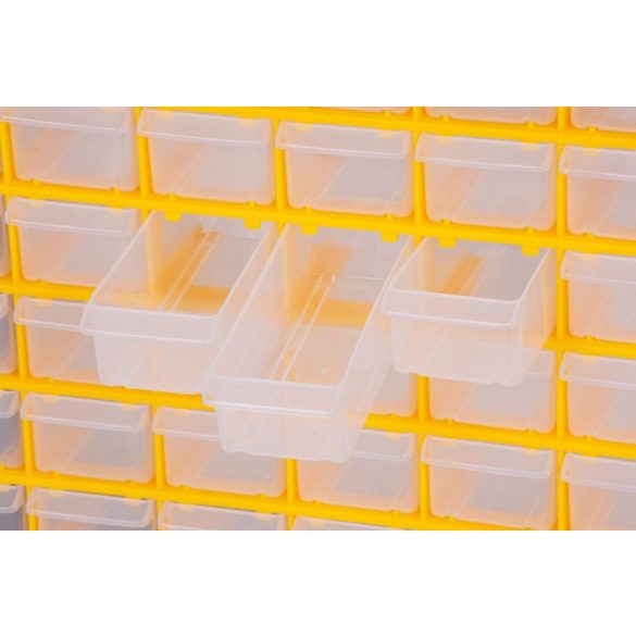Rendszerező polc, Strend Pro SBx3045-G, 50 × 16 × 39 cm, sárga, falra szerelhető, 64 tárolóhely, PVC, 15 kg teherbírás