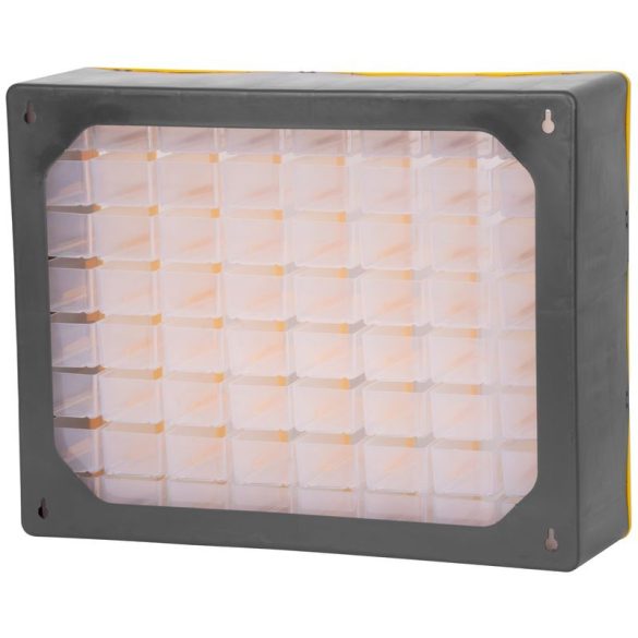 Rendszerező polc, Strend Pro SBx3045-G, 50 × 16 × 39 cm, sárga, falra szerelhető, 64 tárolóhely, PVC, 15 kg teherbírás