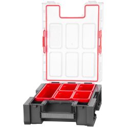   Rendszerező koffer, Qbrick Patrol System One Organizer M Plus, fekete, moduláris, Easy Access System, 5 betéttel, polikarbonát fedél, víz- és porálló