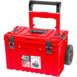 Szerszámosláda, Qbrick Patrol,System One Red Ultra HD Cart 2, piros, ütésálló, kerekes, teleszkópos alumínium fogantyú, Qbrick System Pro kompatibilis, moduláris