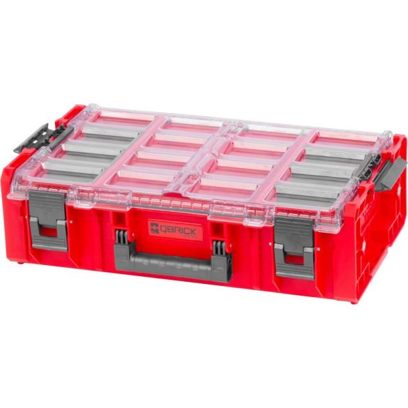 Rendszerező koffer, Qbrick Patrol System One Red Ultra HD 2XL, piros, moduláris, ütésálló, polikarbonát fedél, víz- és porálló