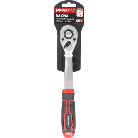 Racsnis kulcs, Strend Pro Premium ComfortGrip DL300, ezüst/fekete, 1/2", váltás karral, szénacél, 250 mm