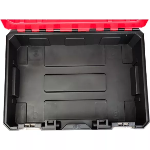 Szerszámosláda, Worcraft XCUBE100, 44,5 × 32 × 17 cm, piros/fekete, 8 l, 15 kg terhelhetőség, tartós műanyag, összecsukható fogantyú, egymásra rakható