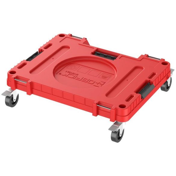 Tárolódoboz készlet, Qbrick Patrol System One Workshop Red, 58,7 × 38 × 34 cm, piros, 4 részes, moduláris, fiókos, automata zárral, fémsínes, görgős platform fékkel