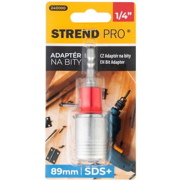 Adapter, Strend Pro, SDS+ szár - 1/4" hatszög bitbefogó, 89 mm, kopásálló, tartós kivitel