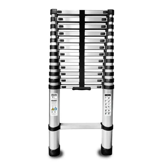 Teleszkópos létra, Strend Pro, 1 x 13 fokos, 380 cm, 125 kg teherbírás, alumínium, csúszásmentes lábakkal, automatikus reteszelés, hordozófogantyú