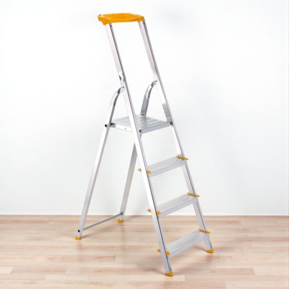 Festőlétra, ALVE Eurostyl 1944, 4 fokos, 76 cm, ezüst, alumínium, összecsukható, tárolópolcos