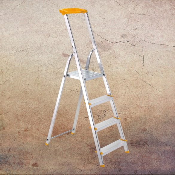 Festőlétra, ALVE Eurostyl 1944, 4 fokos, 76 cm, ezüst, alumínium, összecsukható, tárolópolcos