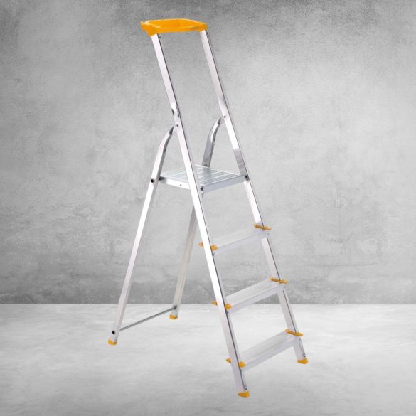 Festőlétra, ALVE Eurostyl 1944, 4 fokos, 76 cm, ezüst, alumínium, összecsukható, tárolópolcos