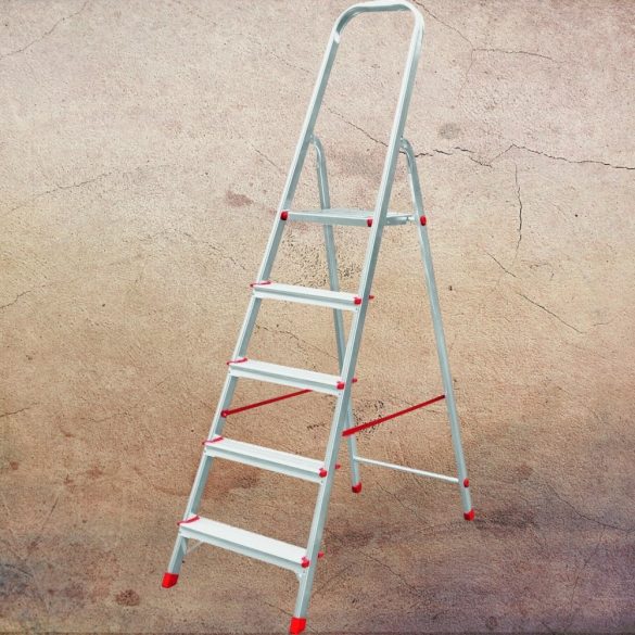 Festőlétra, ALVE Eurostyl 2915, 5 fokos, 98cm, ezüst, alumínium, összecsukható, egyoldalas