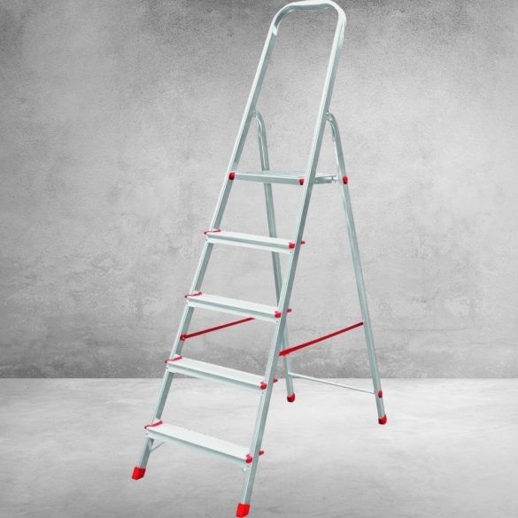 Festőlétra, ALVE Eurostyl 2915, 5 fokos, 98cm, ezüst, alumínium, összecsukható, egyoldalas