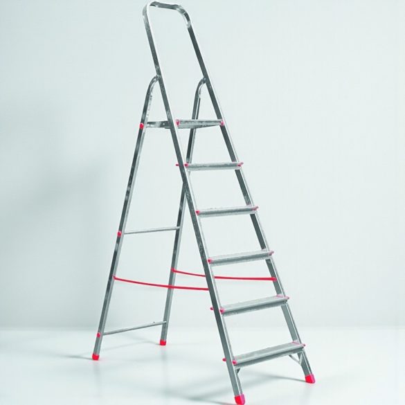 Festőlétra, ALVE Eurostyl 2915, 6 fokos, 119cm, ezüst, alumínium, összecsukható, egyoldalas