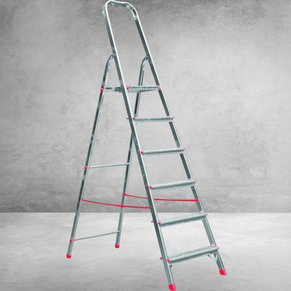 Festőlétra, ALVE Eurostyl 2915, 6 fokos, 119cm, ezüst, alumínium, összecsukható, egyoldalas