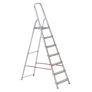 Festőlétra, ALVE Eurostyl 2915, 7 fokos, 141cm, ezüst, alumínium, összecsukható, egyoldalas