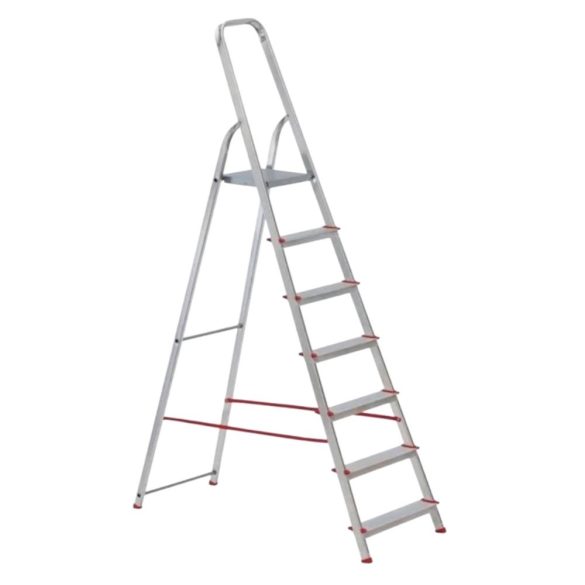 Festőlétra, ALVE Eurostyl 2915, 7 fokos, 141cm, ezüst, alumínium, összecsukható, egyoldalas