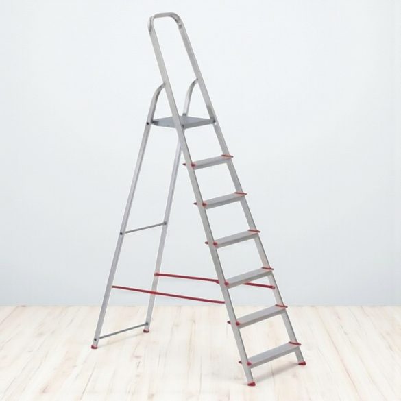 Festőlétra, ALVE Eurostyl 2915, 7 fokos, 141cm, ezüst, alumínium, összecsukható, egyoldalas