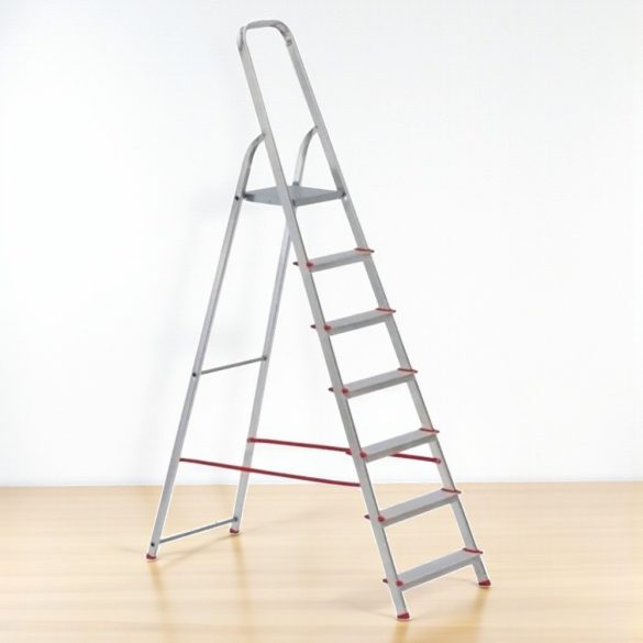 Festőlétra, ALVE Eurostyl 2915, 7 fokos, 141cm, ezüst, alumínium, összecsukható, egyoldalas