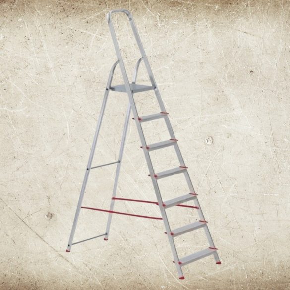 Festőlétra, ALVE Eurostyl 2915, 7 fokos, 141cm, ezüst, alumínium, összecsukható, egyoldalas