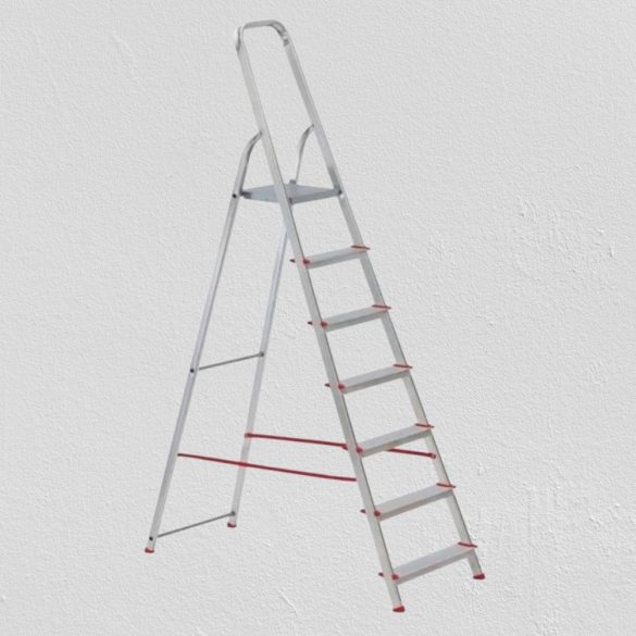 Festőlétra, ALVE Eurostyl 2915, 7 fokos, 141cm, ezüst, alumínium, összecsukható, egyoldalas