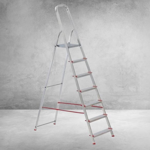 Festőlétra, ALVE Eurostyl 2915, 7 fokos, 141cm, ezüst, alumínium, összecsukható, egyoldalas