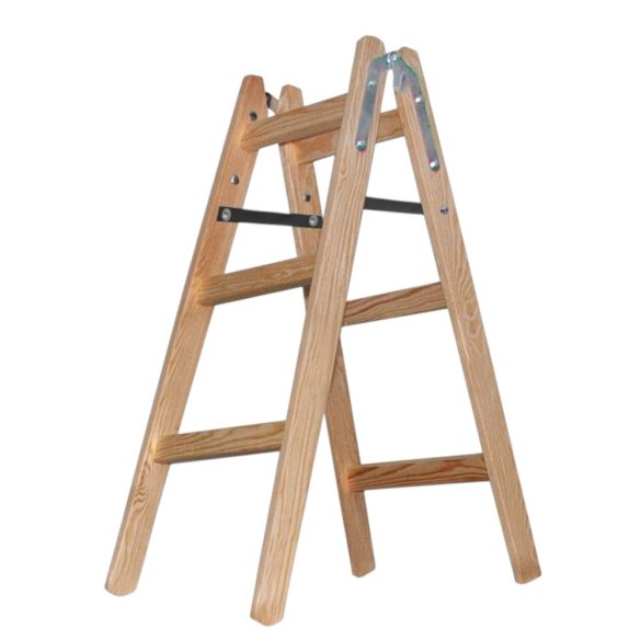 Kétrészes létra, Strend Pro Profi, 2 x 3 fokos, fa, 95 cm, 150 kg teherbírás, kétoldalas kivitel, háztartási és ipari használatra