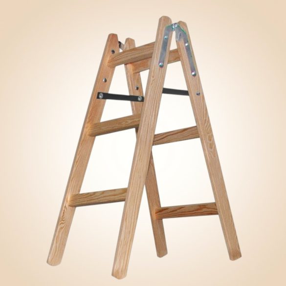 Kétrészes létra, Strend Pro Profi, 2 x 3 fokos, fa, 95 cm, 150 kg teherbírás, kétoldalas kivitel, háztartási és ipari használatra