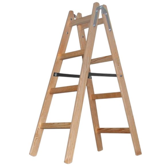 Kétrészes létra, Strend Pro Profi, 2 x 4 fokos, fa, 124 cm, 150 kg teherbírás, kétoldalas kivitel, háztartási és ipari használatra