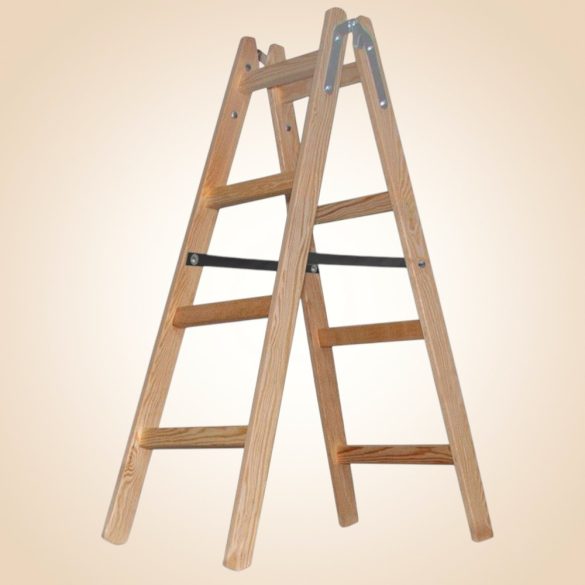 Kétrészes létra, Strend Pro Profi, 2 x 4 fokos, fa, 124 cm, 150 kg teherbírás, kétoldalas kivitel, háztartási és ipari használatra