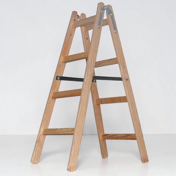 Kétrészes létra, Strend Pro Profi, 2 x 4 fokos, fa, 124 cm, 150 kg teherbírás, kétoldalas kivitel, háztartási és ipari használatra