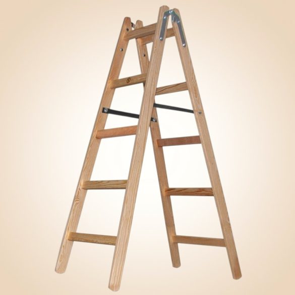 Kétrészes létra, Strend Pro Profi, 2 x 5 fokos, fa, 153 cm, 150 kg teherbírás, kétoldalas kivitel, háztartási és ipari használatra