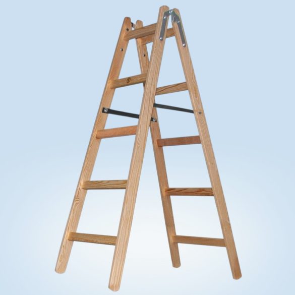 Kétrészes létra, Strend Pro Profi, 2 x 5 fokos, fa, 153 cm, 150 kg teherbírás, kétoldalas kivitel, háztartási és ipari használatra