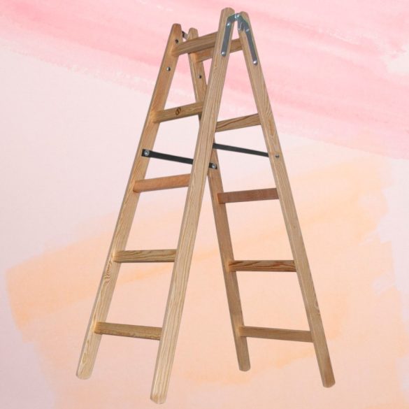 Kétrészes létra, Strend Pro Profi, 2 x 5 fokos, fa, 153 cm, 150 kg teherbírás, kétoldalas kivitel, háztartási és ipari használatra