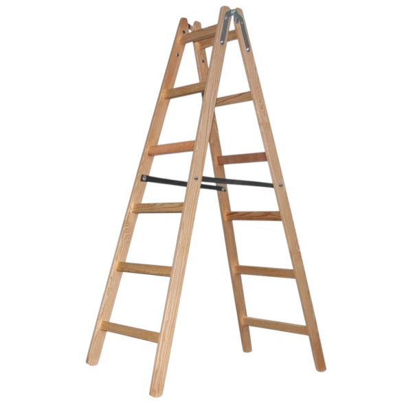 Kétrészes létra, Strend Pro Profi, 2 x 6 fokos, fa, 182 cm, 150 kg teherbírás, kétoldalas kivitel, háztartási és ipari használatra
