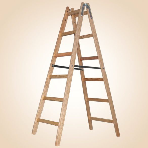Kétrészes létra, Strend Pro Profi, 2 x 6 fokos, fa, 182 cm, 150 kg teherbírás, kétoldalas kivitel, háztartási és ipari használatra