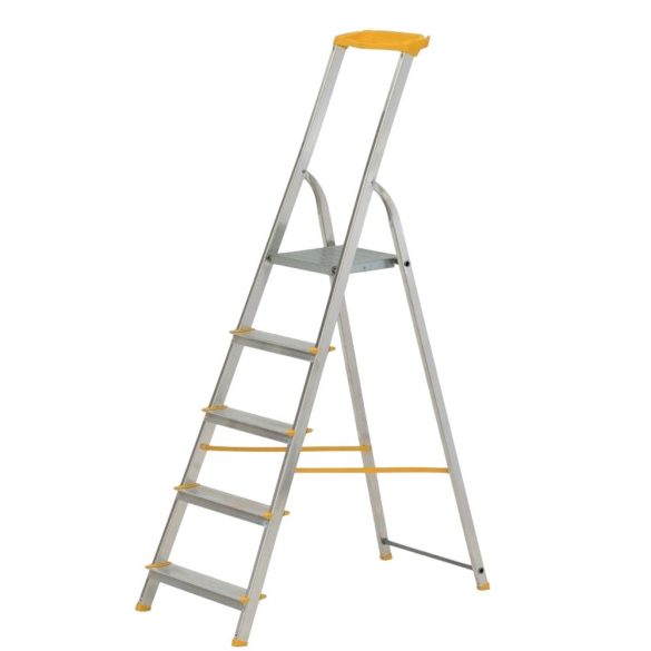 Festőlétra, ALVE Eurostyl 1945, 5 fokos, 98 cm, ezüst, alumínium, összecsukható, tárolópolcos