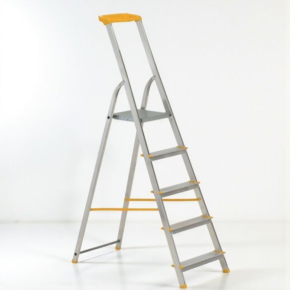 Festőlétra, ALVE Eurostyl 1945, 5 fokos, 98 cm, ezüst, alumínium, összecsukható, tárolópolcos