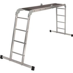   Strend Pro létra, 4 az 1-ben, 4x3 fokos, 346cm, ezüst, alumínium, többcélú, önzáró csuklós, stabilizátoros