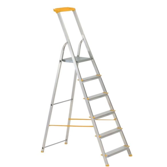 Festőlétra, ALVE Eurostyl 1946, 6 fokos, 119 cm, ezüst, alumínium, összecsukható, tárolópolcos