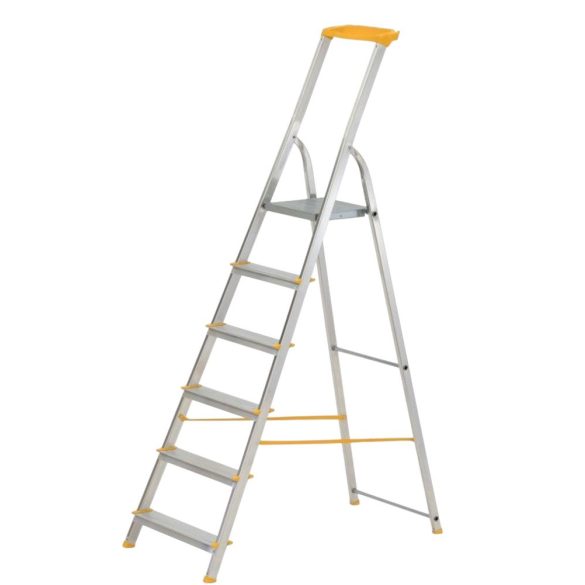 Festőlétra, ALVE Eurostyl 1946, 6 fokos, 119 cm, ezüst, alumínium, összecsukható, tárolópolcos