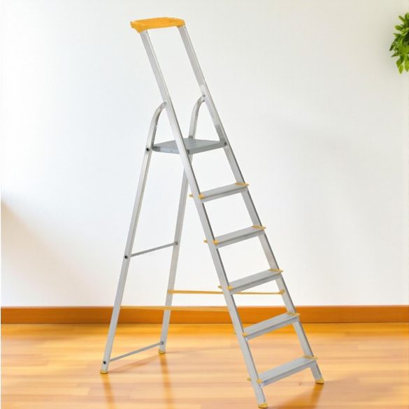 Festőlétra, ALVE Eurostyl 1946, 6 fokos, 119 cm, ezüst, alumínium, összecsukható, tárolópolcos