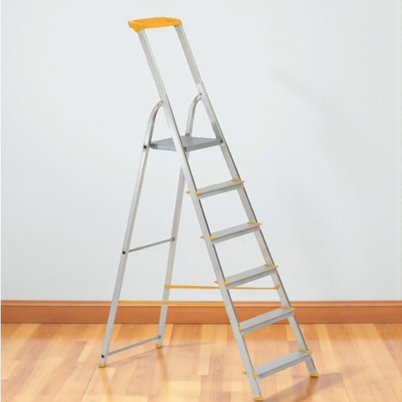 Festőlétra, ALVE Eurostyl 1946, 6 fokos, 119 cm, ezüst, alumínium, összecsukható, tárolópolcos